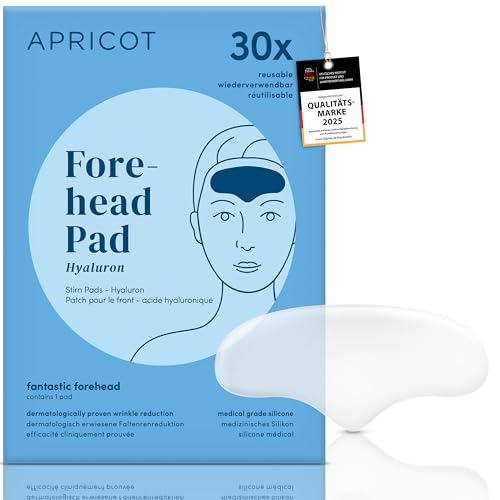 APRICOT Stirn Pads gegen Falten aus medizinischem Silikon mit niedermolekularem Hyaluron, Stirn- und Zornesfalte Glätten - 30x Wiederverwendbar, Dermatologisch geprüft, Vegan & Tierversuchsfrei