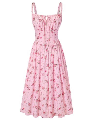 Image of Scarlet Darkness Women's Floral Midi Dress Corset Sundresses 2026 Summer Spring Vacation Milkmaid Dresses