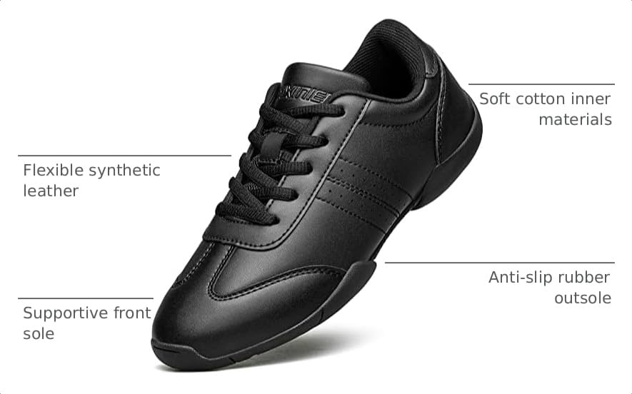Image of BAXINIER Youth Girls White Cheerleading Dancing Shoes Athletic Training Tennis Walking Breathable Competition Cheer Sneakers