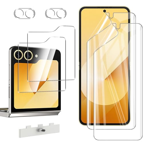 WFTE 2+2+2 Pack Screen Protectors for Samsung Galaxy Z Flip 6/Flip 7 FE Tempered Glass Outer+Soft TPU Film Inner 9H Hardness Anti-Scratch Bubble-Free Screen Protector Camera Lens for Samsung Z Flip6