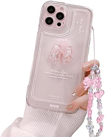 Ownest Thermoplastic Polyurethane Slim Case Compatible for iPhone 13 Pro Max Cute 3D Pink Bowknot Slim Clear Aesthetic Design Women Teen Girls Camera Lens Protection Phone Cases Cover