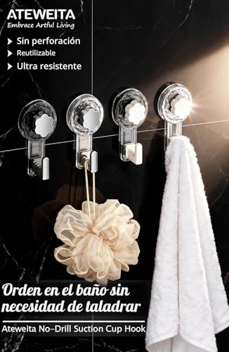 Miniatura 2 de Ateweita Colgador Toalla Baño Sin Taladro, Ganchos De Ventosa Extra Resistentes 62mm Reutilizables Para Baño, Cocina, Camping Y Coche, Ideal Para Decoración Navideña, Bathroom Towel Suction Hooks