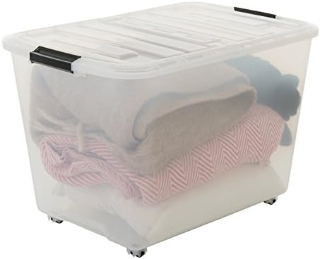 Iris Ohyama, Set of 3, storage boxes, 60 L double openning system, with wheels, bedroom, living room, Garage - TB Roller Box TBRH-60 - Transparent