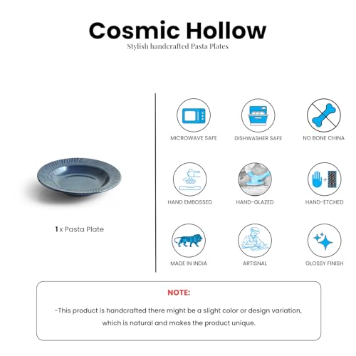 Image of ExclusiveLane 'Cosmic Hollow' Ceramic Pasta Bowl /Plate for Serving (410 ML, Microwave Safe, Hand-Embossed) | Snack Serving Plate for Kitchen Serving Plate for Snacks