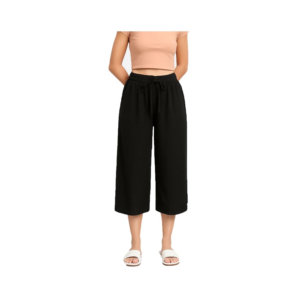Women's Loosefit Capri, 3/4th Capri Trousers For Girls (Black) Single Pack-picture-32
