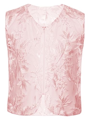 Kids Girls Boys Hippie Dance Waistcoat Mesh Lace Zip Front Vest Retro 70s Top3