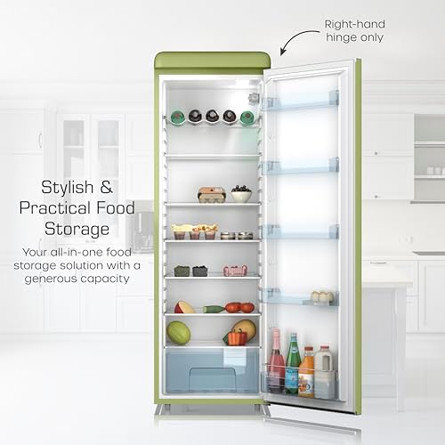 Larder Fridge with 337L Capacity, 5 Glass Fridge Shelves, 1 Chrome Wine Rack, 6 Door Shelves, 1 Salad Crisper, Green, SR11050GNE - Image 3