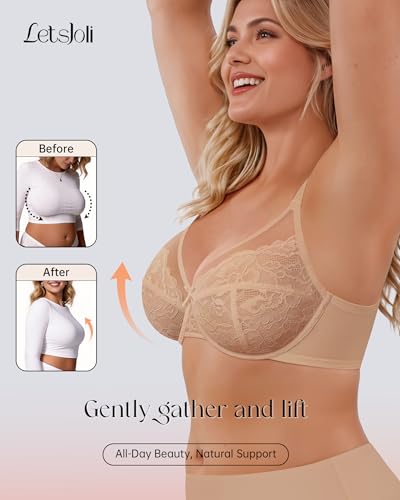 Image of LetsJoli Minimizer Bras for Women Full Coverage Lace Underwire Plus Size | Supportive Bras for Older Women, Unlined Cup, Cool Soft Comfort, Tshirt Everyday Bra, Sexy