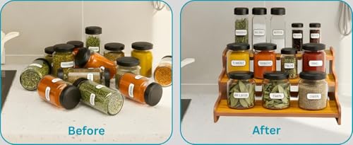 Image of Craftland 3-Tier Spice Rack, Spice Storage Holder, Kitchen Pantry Cabinet Organizer Cupboard, Wood Step Shelf Countertop for Spice Bottles, Jars, Seasonings, Baking Supplies
