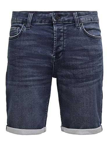 Hombres O&S Pantalones Cortos de Mezclilla Capri 3/4 Pantalones Bermudas Pantalones de Verano Pantalones Cortos de Ocio ONSPLY, Color:Azul, Talla:S