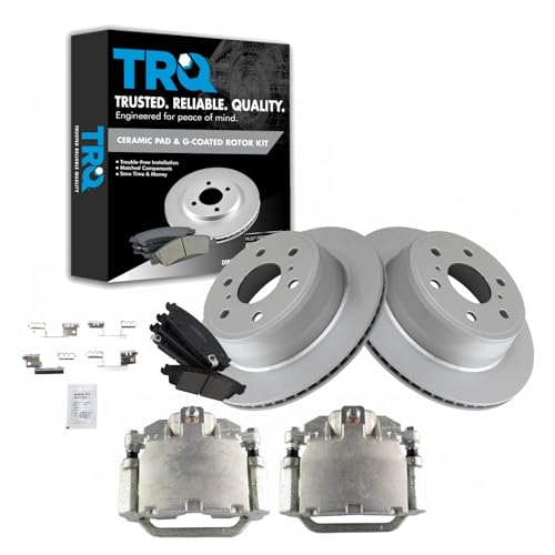 Image of TRQ Rear Brake Pad and Rotor Set Ceramic Coated Rotors Calipers