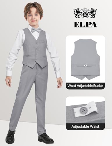Image of Boys Suit Vest Set 4 Pieces Slim Fit Kids Light Gray Formal Vest and Pants Set for Wedding Ring Bearer, Easter, First Communion, Confirmation, Graduation Toddler Boys Size 3