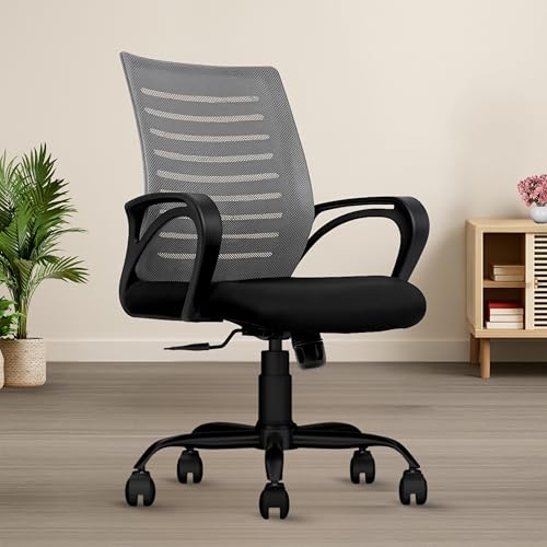 Irvine Mid Back Mesh Chair | Ergonomic Office, Study, Revolving, Computer Chair for Work from Home with 3 Years Limited Warranty, Heavy Duty Metal Bas
