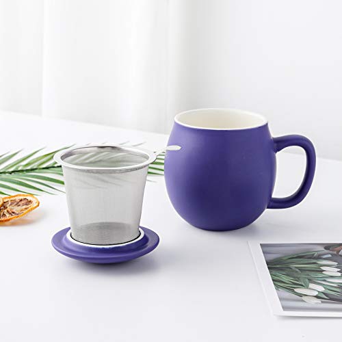 Image of Yundu 12 OZ Matte Deep Purple Ceramics Teacup with Infuser and Lid, Mug with Lid for Steeping - Stainless Steel Infuser for Loose Leaf Tea, Home Office Gift for Tea Lovers