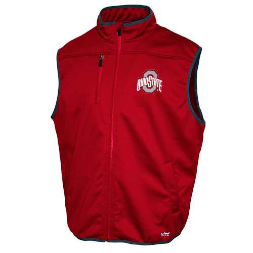 2Bhip NCAA Ohio State Buckeyes Adult Mens College Red Mock Neck Softshell Full Zip Sleeveless Vest Jacket