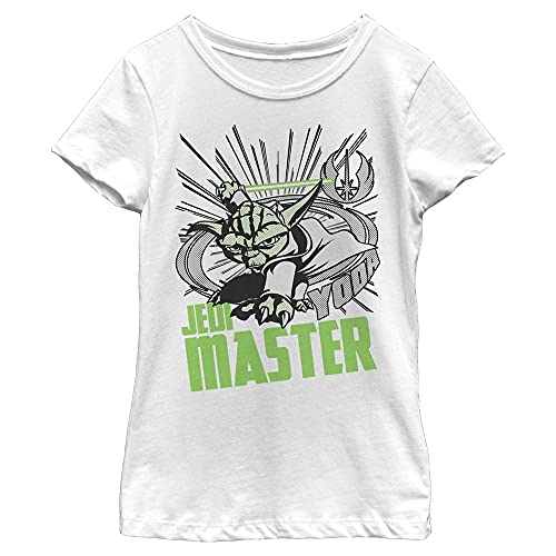 Star Wars Clone Wars Yoda Master Girl's Solid Crew Tee, White, X-Small