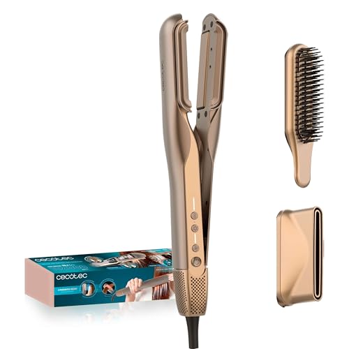 Cecotec Plancha de Pelo con Aire - Doble Placa Calefactora - 2 Accesorios - AirLisse 2in1 ForceDry Duo. 1000W, 112000rpm, 3 Modos, Flujo de Aire 13 m/s, Motor Brushless, Función Plasma
