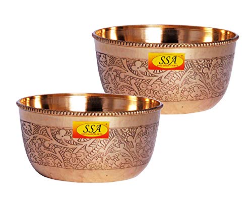 SHIV SHAKTI ARTS Handmade Set Of 2 Pure Brass Leaf Design Katori Bowl