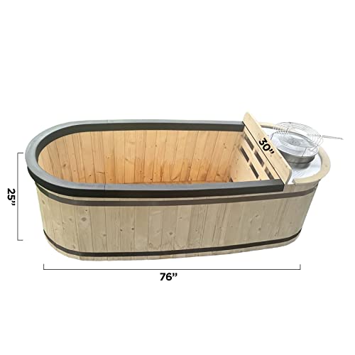 ALEKO Natural Pine Hot Tub Cold Plunge Tub with Charcoal Stove 2