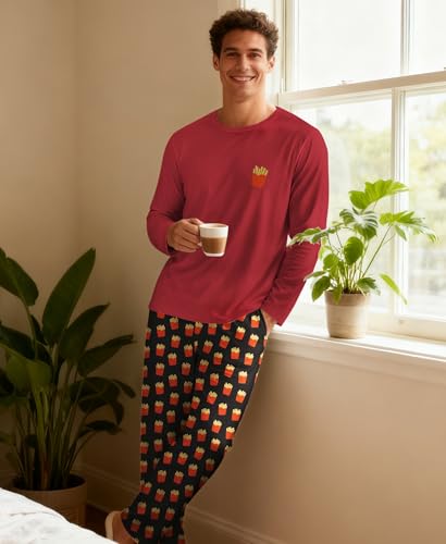 Image of Yoimira Mens Soft Pajama Set Short /Long Sleeve 2 Piece PJs with Pockets | Men's short /long sleeve pajama set, soft 2 piece PJs with pockets for sleepwear, loungewear, relaxing at home and nightwear