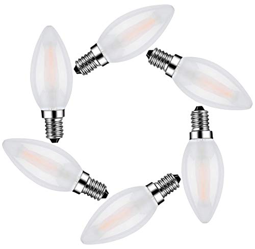 MENTA Bombillas Filamento LED E14 en Forma de Vela, Incandescente Equivalente a 40w, Blanco cálido 2700k 4W, Casquillo Fino E14 SES, AC 200-240V, Pack de 6 Unidades