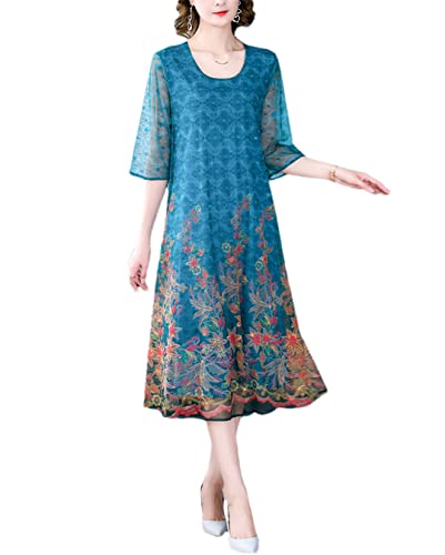 Robe midi moulante en soie à col en V bleu pour femme élégante en taille L