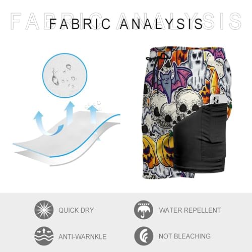 Mens Swim Trunks with Compression Liner, Halloween Scary and Horror Printed Board Shorts3