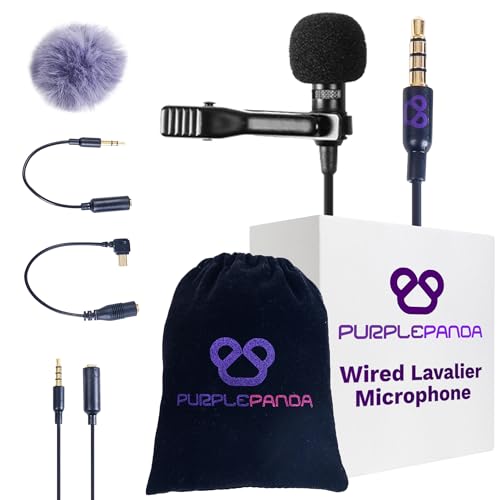 Purple Panda Wired Lavalier Microphone Omnidirectional – Attachable Lapel Mic Compatible with...