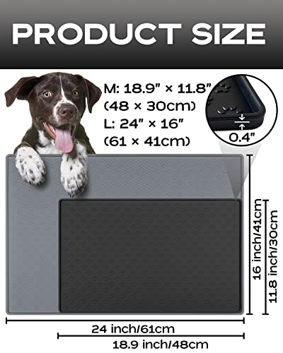 Dog Cat Mat For Food And Water, Waterproof Pet Bowl Mat Nonslip Pet Feeding Mats, Rubber Pet Placement With Raised Edge To Prevent Messes And Spills On Floor, Dishwasher Safe(M: 18.9" X 11.8", Black) #TOP4