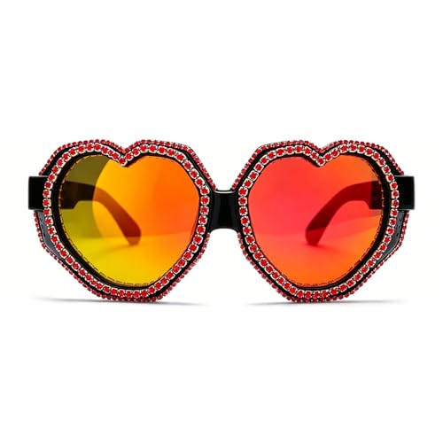 Image of laureles Fashion Rhinestone Heart Shaped Goggle Y2K Sunglasses Women One Piece Oversized Love Sun Glasses Men