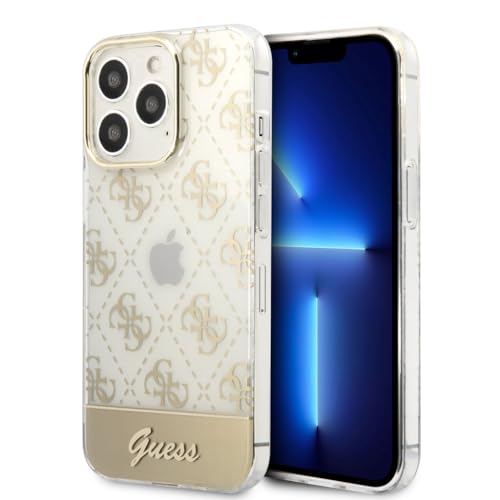 Guess GUHCP14XHG4MHG Coque Rigide pour iPhone 14 Pro Max 6 7" Doré/Or 4G Motif Script Noir