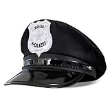 SPIELFERKEL Sauf Polizei Polizeimütze – Schwarze Mütze mit Abzeichen & glänzendem Schirm – Lustige Kopfbedeckung für Erwachsene, JGA, Festivals & Motto-Partys – Unisex, Komfortabel, Party-Accessoire