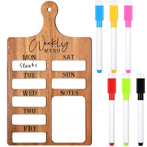 Honeydak Weekly Menu Chalkboard for Kitchen Wood Menu Board Kitchen Gift Farmhouse Dry Erase Food Organizer Board with 6 Pens for Family Women