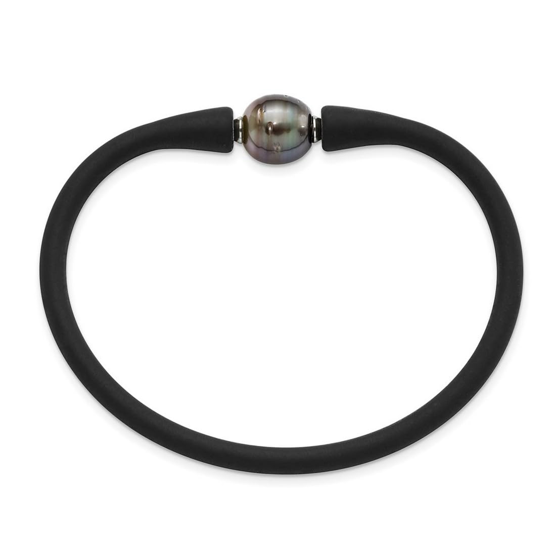 JewelryWeb Armband aus Edelstahl und Silikon, 11 mm, Tahiti-Perlen, Gliederarmband für Damen