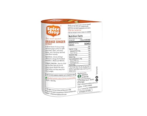 Image of Spice Drop Orange Ginger Extract - Liquid Citrus & Ginger Flavor | 180 Drops | Tea, Coffee, Cooking, Baking,Dessert | Rich In Quality & Aroma | No Added Color & Preservative | Vegan(0.17oz, Pack of 1)