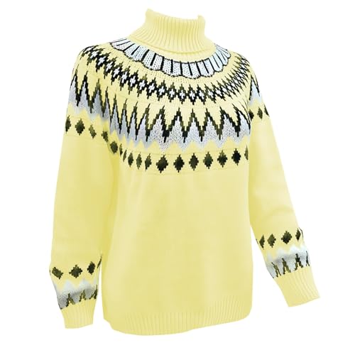 Women's Chunky Knit Sweater Solid Turtleneck Loose Fit Long Sleeve Pullover Contrast Cable Knit Sweaters Jumper Tops3
