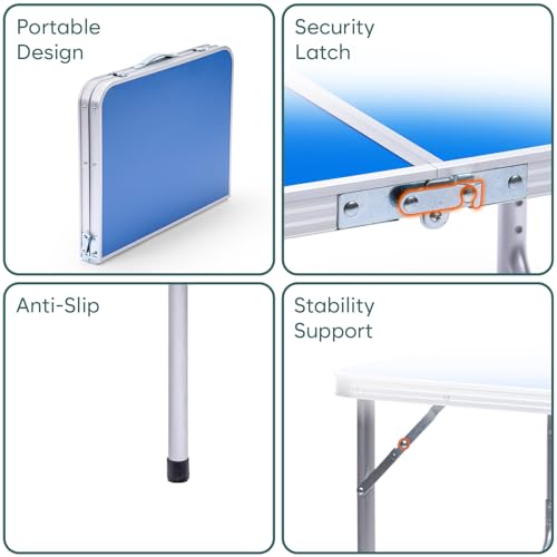 Image of Corvids 3 Feet Multipurpose Aluminium Folding Camping Table with Round Pipe Legs | Best for Balcony, Garden, Hiking, Picnic, Outdoor & Indoor Use (Blue)