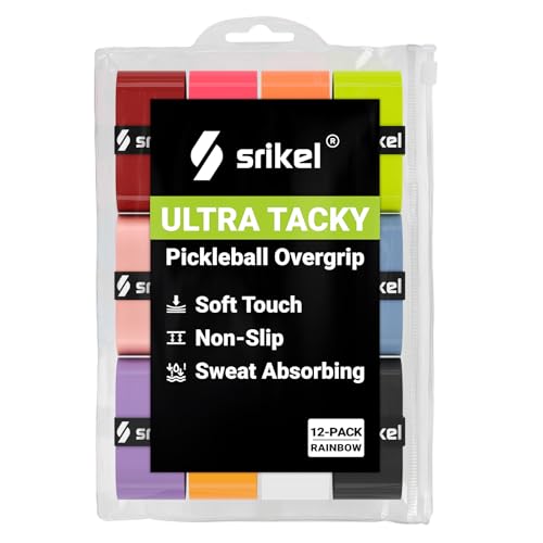 Srikel Pickleball Paddle Overgrip Ultra Tacky Absorbent & Non-Slip Pickleball Grip Tape Soft-Touch and Durable Overgrips for Pickleball Paddles Rainbow 12 Pack
