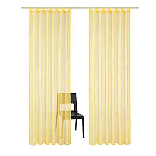 SIMPVALE Lot de 2 Rideaux Voilages a Pattes – Classique Solide Couleur Voile Rideau Transparent – pour Chambre à Coucher, Salon, Balcon, Jaune, 140x145cm