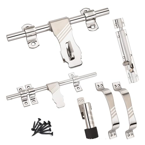 Image of COMPASS Flower Stainless Steel Heavy Single Door Fitting Accessories Full Set /Kit (1 Aldrop, 1 Latch, 2 Handles, 1 Tower Bolt and 1 Door Stopper | 10 inch | SS Finish
