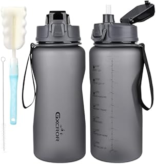 GXCROR 2 Litre Water Bottle,Water Bottle 2L BPA Free Leakproof Dishwasher Safe Motivational Sport Gym Large Intake Bottle with Straw&Time Marking