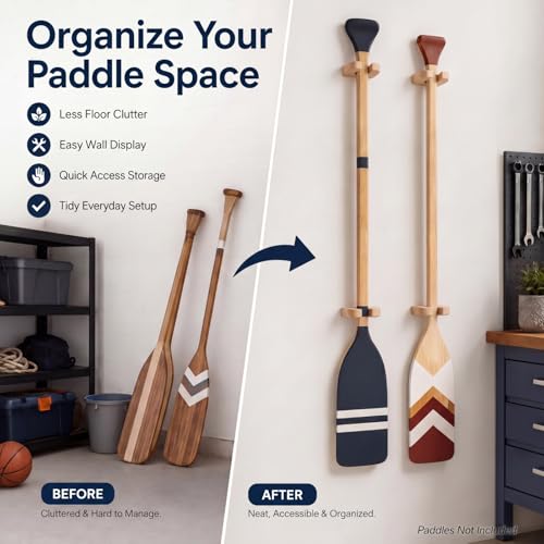 DaisyInner 4 Pcs Wooden Kayak Paddle Holder Rack Wall Mount Canoe Oar Hanger Paddle Storage and Display Rack for SUP Dragon Boat Paddles Garage Boat House Home Decor (Light Brown) — view 3