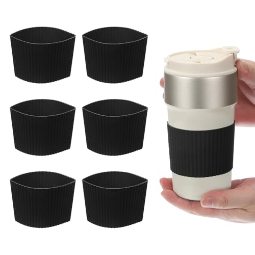uxcell 6Pack Coffee Cup Sleeves, Reusable Silicone Heat Resistant Cup Protective Sleeve Nonslip Mug Protector Cover for Home Travel Coffee Mug Glasses Water Bottle Boots, Black