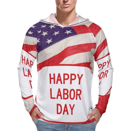 Men's Sun Shirts UPF 50+ Rash Guard Long Sleeve Sun Protection Hoodie Happy Labor Day Lightweight Shirt M White