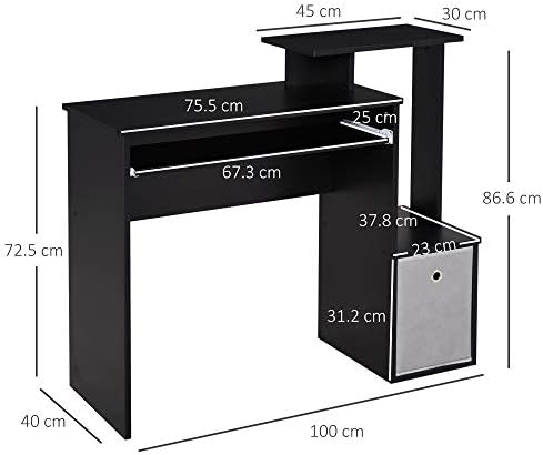 HOMCOM Computer Desk with Sliding Keyboard Tray Storage Drawer Shelf Home Office Workstation Black