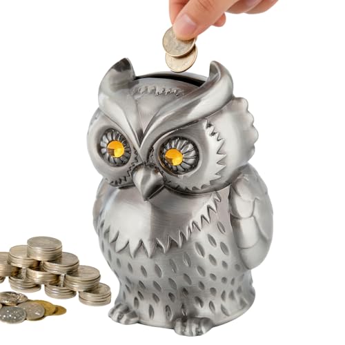 Ihdjasg Tirelire en métal en forme de hibou - Boîte de rangement - Tirelire pour finances -...