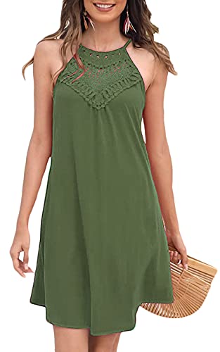 Short Sundresses for Women Casual Summer Sleeveless Beach Vacation Halter Dress Olive L