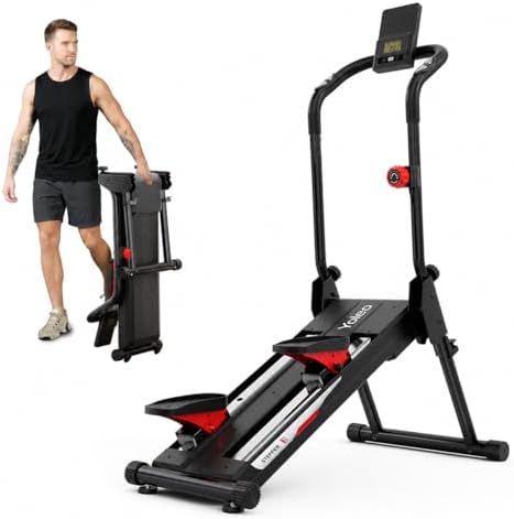 YOLEO Profi Stair Stepper mit Magnetwiderstand, 16-stufiger Treppensteiger für Zuhause, klappbares Cardio Fitnessgerät mit Handlauf, 71 cm Schrittlänge, LCD & Herzfrequenzsensor