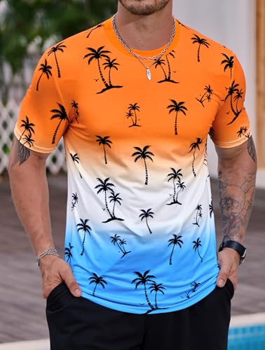 Men's Summer Graphic Shirts Crew Neck Short Sleeve Tropical Ombre Tee Shirt (S-2XL)2