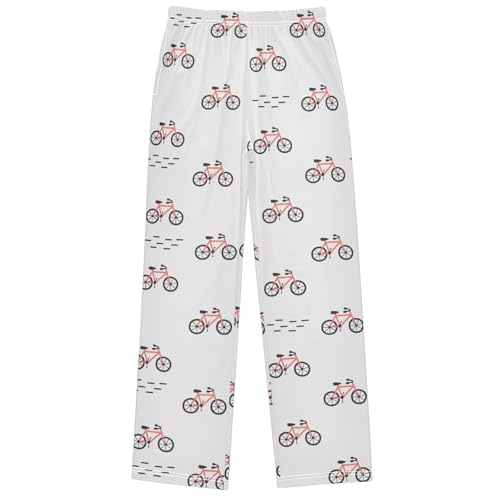 Boy's Pants Cartoon Bicycle White Jogger Pants Elastic Waist Long Bottoms Trousers with Pockets 6-14 Years